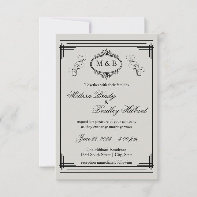 Grey Lined Frame - 3x5 Wedding Invitation (Front)