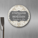 Grey & Linen Beige Damask Pattern Wedding Favour Magnet<br><div class="desc">A classic pattern in trendy colours that you can personalise with your own anniversary dates. Click on the Customise button to adjust the artwork if needed.</div>