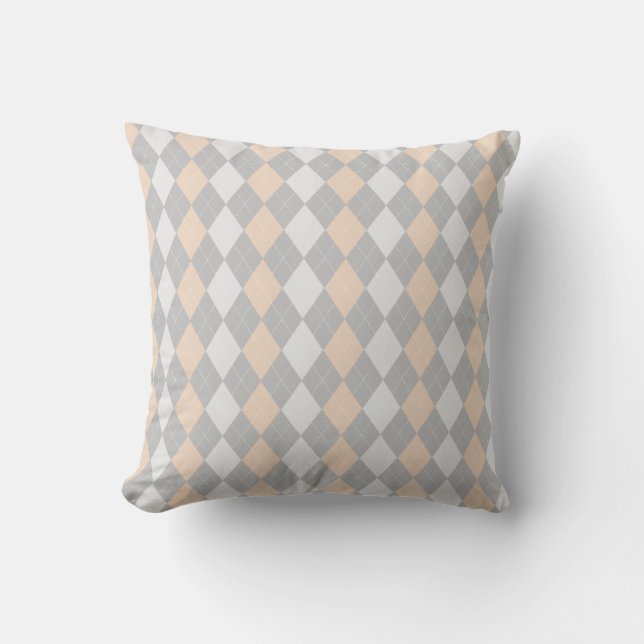 Grey & LINEN BROWN Diamonds ARGYLE Pattern Cushion (Front)