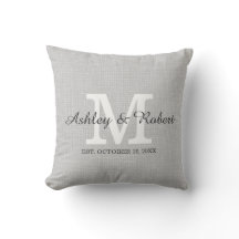 Grey Linen Coal White Monogram Wedding Keepsake