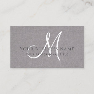 Grey Linen Grey Simple Minimal Monogram Business Card