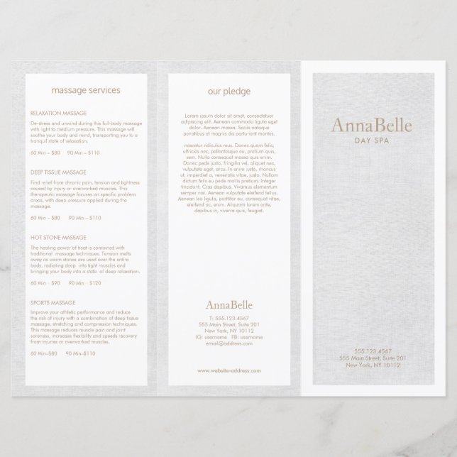 Grey Linen Hair Salon Spa TriFold Brochure (Front)