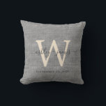 Grey Linen Ivory Monogram Wedding Keepsake Cushion<br><div class="desc">Elegant wedding keepsake grey woven linen effect pillow with your text in dark grey chic handwritten script calligraphy. Simply add your names, monogram and wedding date. Great gift for a newlywed couple. Exclusively designed for you by Happy Dolphin Studio. If you need any help or matching products, please contact us...</div>
