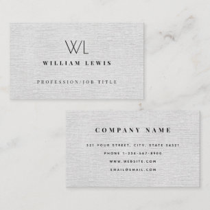 Grey Linen Monogram Modern Minimalist Business Card