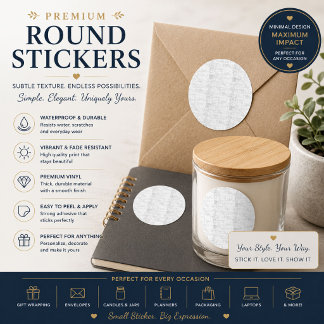 Grey Linen Plaid Pattern Personalised Decor Classic Round Sticker
