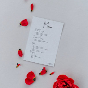 Grey Linen Simple Black Script Wedding Menu Invitation