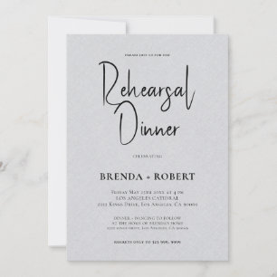 Grey linen Simple White Script Rehearsal Dinner Invitation