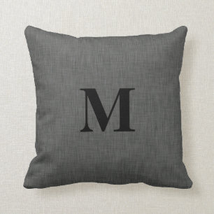 Grey linen texture monogram initial cushion