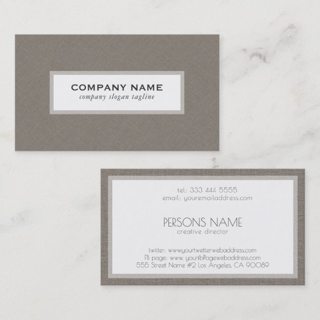 Grey Linen Texture White Background Business Card (Front/Back)