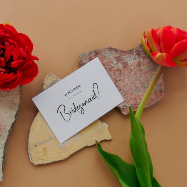 Grey Linen White Script Will You Be My Bridesmaid Invitation (Creator Uploaded)