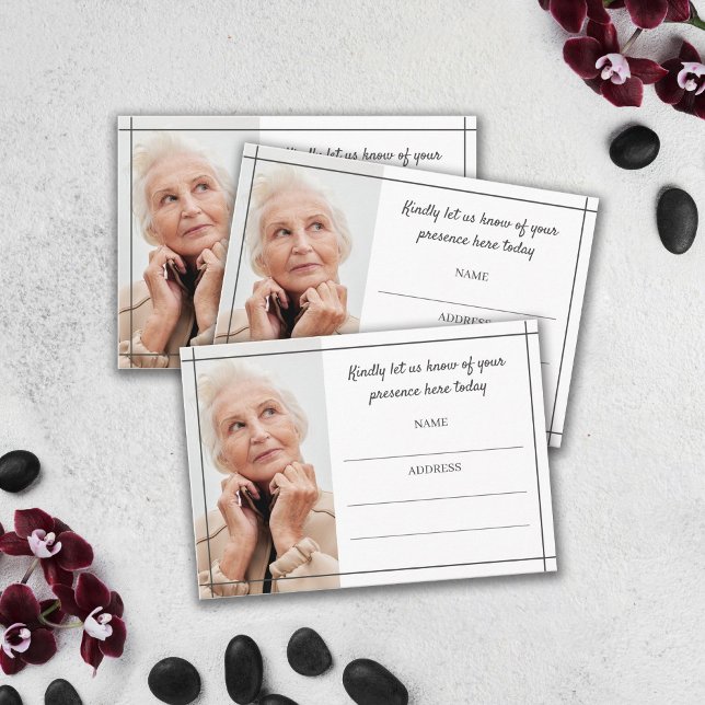 Grey Lines Photo Funeral Attendance Enclosure Card (Creator Uploaded)