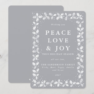 Grey Lino Print Holly Leaves Border Flat Non Photo Holiday Card
