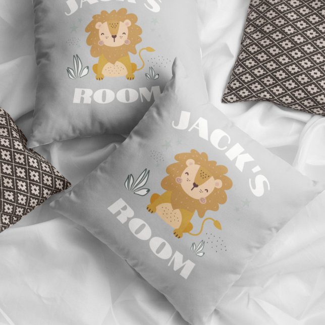 Grey Lion Customised Nursery Kids Room Cushion (Gray Lion Customized Nursery Kids Room Throw Pillow
)