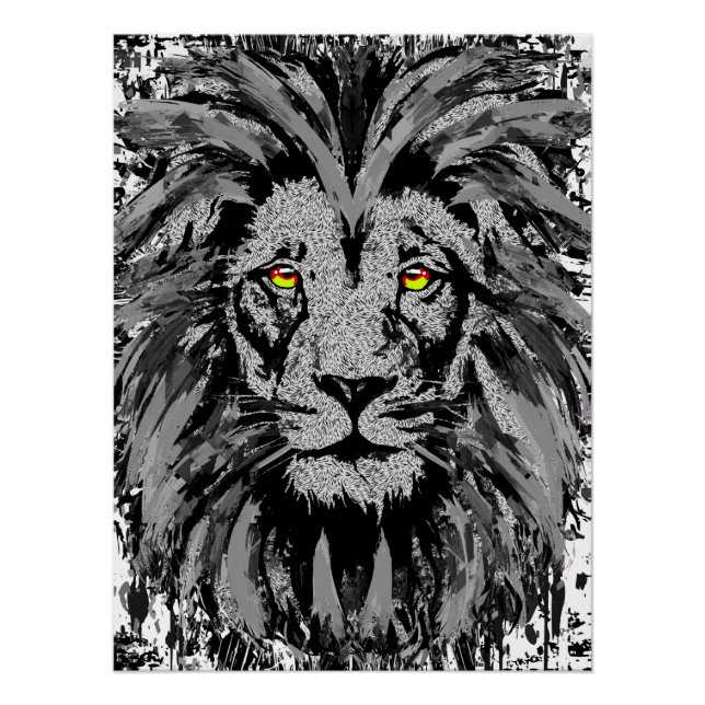 Grey Lion Head Poster Print - Lion Face Poster (Front)