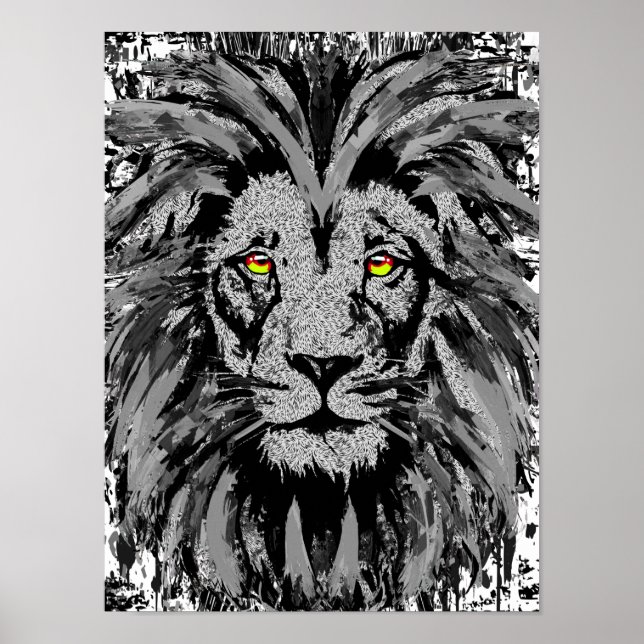 Grey Lion Head Poster Print - Lion Face Poster (Front)