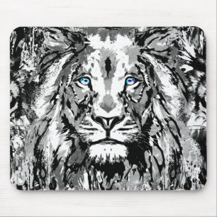 Grey Lion Mousepad - Lion Head Portrait Drawing