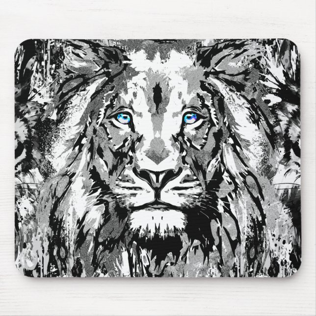 Grey Lion Mousepad - Lion Head Portrait Drawing (Front)
