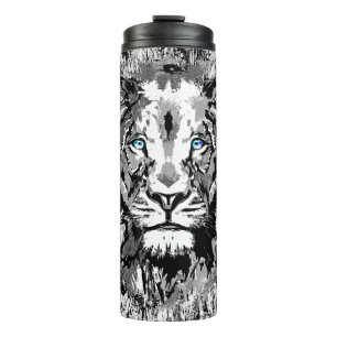 Grey Lion Portrait Drawing - Lion Thermal Tumbler