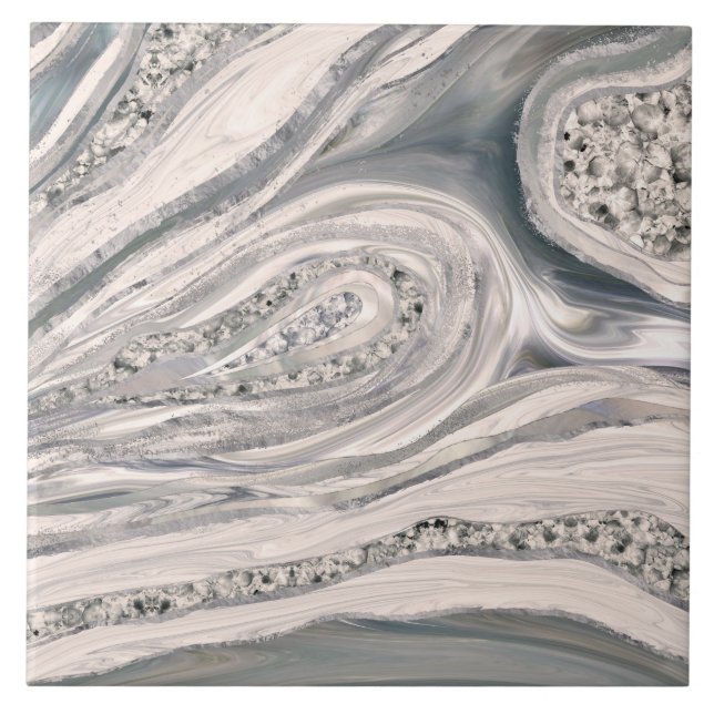 Grey liquid marble and crystal - pearl and silver ceramic tile (Front)