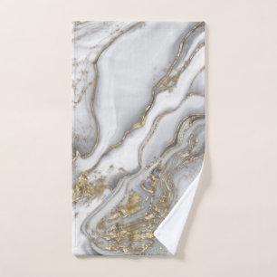 Grey liquid marble - pearl and gold bath towel set