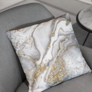 Grey liquid marble - pearl and gold cushion