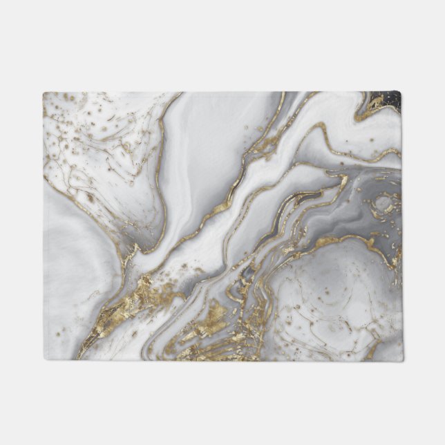 Grey liquid marble - pearl and gold doormat (Front)