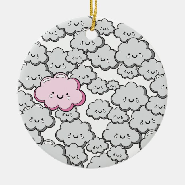 Grey Little Clouds Ceramic Tree Decoration (Front)