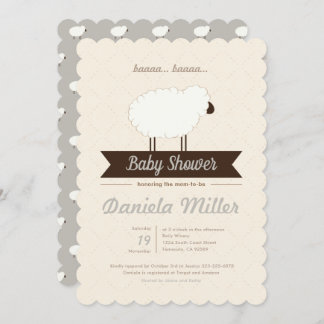 Grey Little Lamb Gender Neutral Baby Shower Invitation