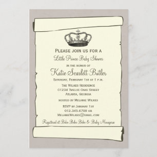Grey Little Prince Crown Baby Shower Invites