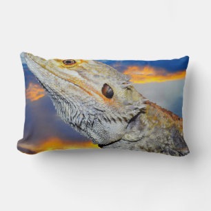 Grey Lizard at sunset Lumbar Cushion