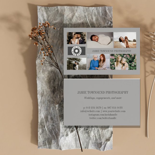 Grey Logo Photo Collage Professional Photographer Business Card (Creator Uploaded)