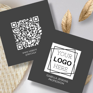 Grey   Logo   QR Code Square Business Card