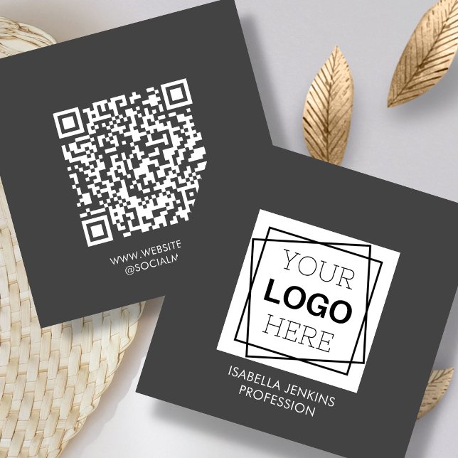 Grey | Logo | QR Code Square Business Card (Creator Uploaded)