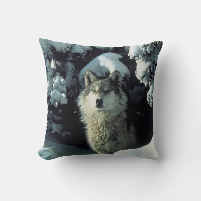 Grey Lone Wolf Lookout Cushion (Front)