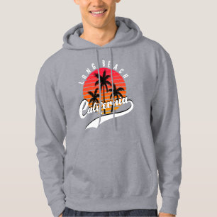 Grey Long Beach Retro Sunset And Palms Hoodie