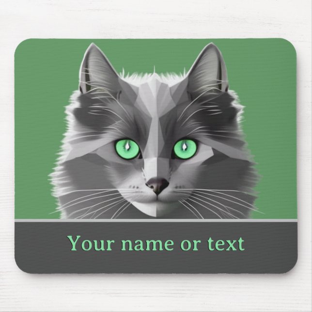 Grey Long Fur Cat - Nebelung - own Name / Slogan Mouse Pad (Front)