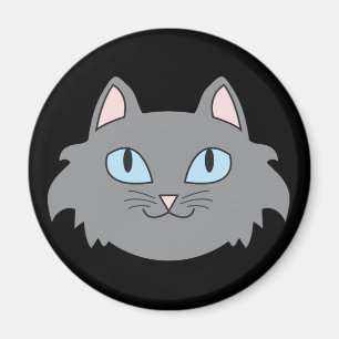 Grey Long-Haired Cat Round Magnet