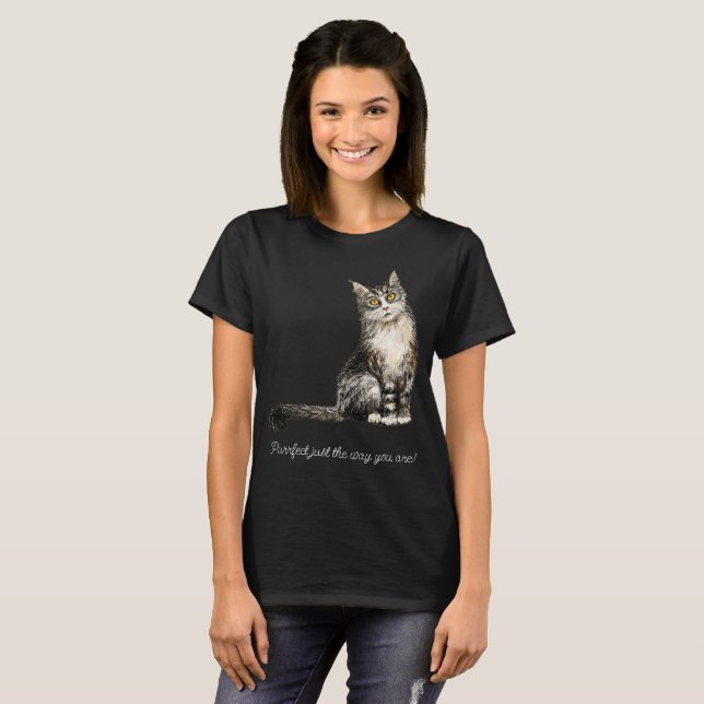 Grey long haired cat T-Shirt (Front Full)