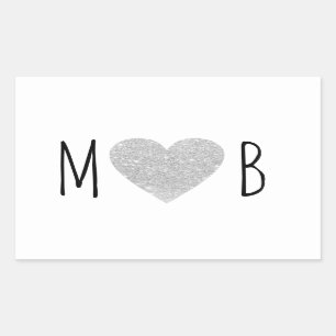 grey love heart monogram romantic wedding rectangular sticker