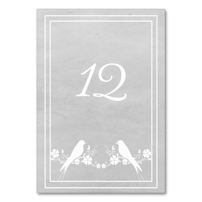 Grey Lovebird Floral Table Number Card (Front)