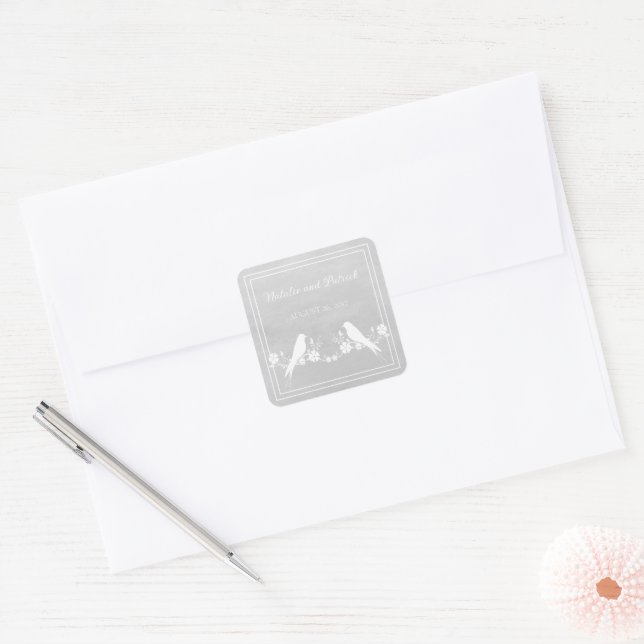 Grey Lovebird Floral Wedding Stickers (Envelope)