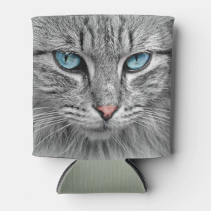 Grey mackerel tabby cat with blue eyes can cooler