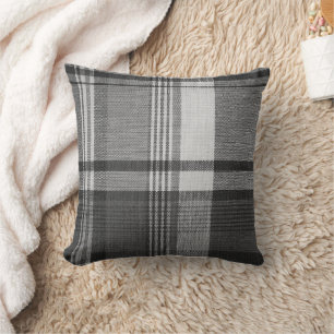 Grey Madras Tartan Pattern Texture Cushion
