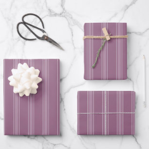 Grey Magenta & Light Grey Magenta Stripes Wrapping Paper Sheet