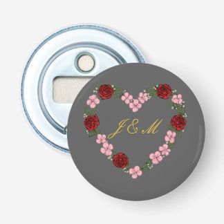 Grey magnetic with pink and red heart bottle opener