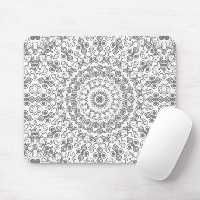 Grey Mandala Geometric Pattern Mouse Pad (With Mouse)