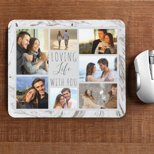 Grey Marble 7 Photo Collage - Loving Life with You Mouse Pad