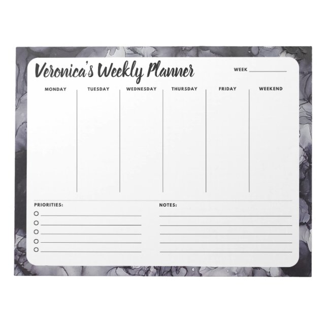 Grey Marble Abstract Weekly To Do List Notepad (Front)