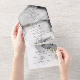 Grey Marble and Gold All In One Invitation