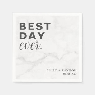 Grey Marble Best Day Every Wedding Napkin